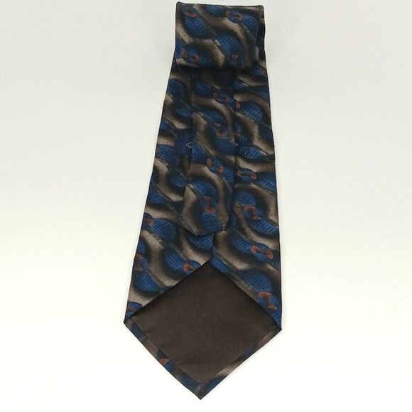 OSCAR DE LA RENTA Men’s Blue Brown Geometric Silk Tie Designer Classic Retro - Picture 4 of 7